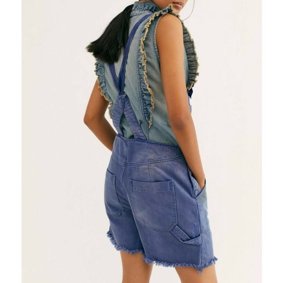 NWOT Free People Feel The Love Blue Shortalls Size 0 - Picture 3 of 8